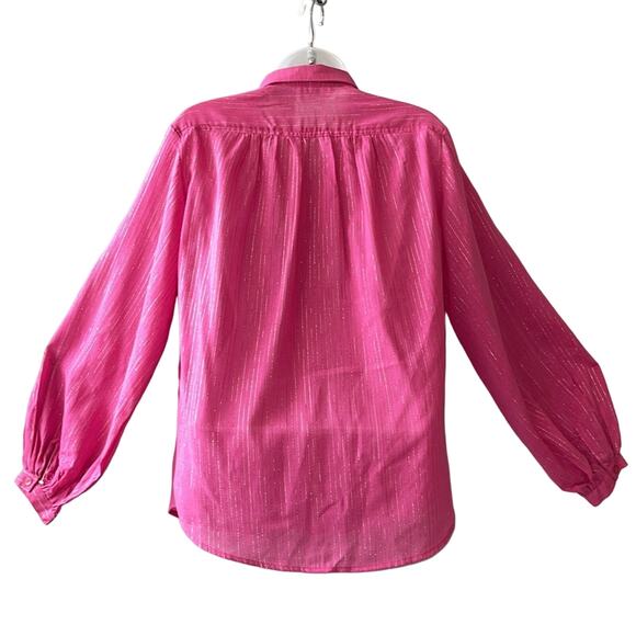 VINTAGE 1980’s Dead Stock Mais Oui! Pink Lurex Stripe Blouse Size Medium - Picture 2 of 6